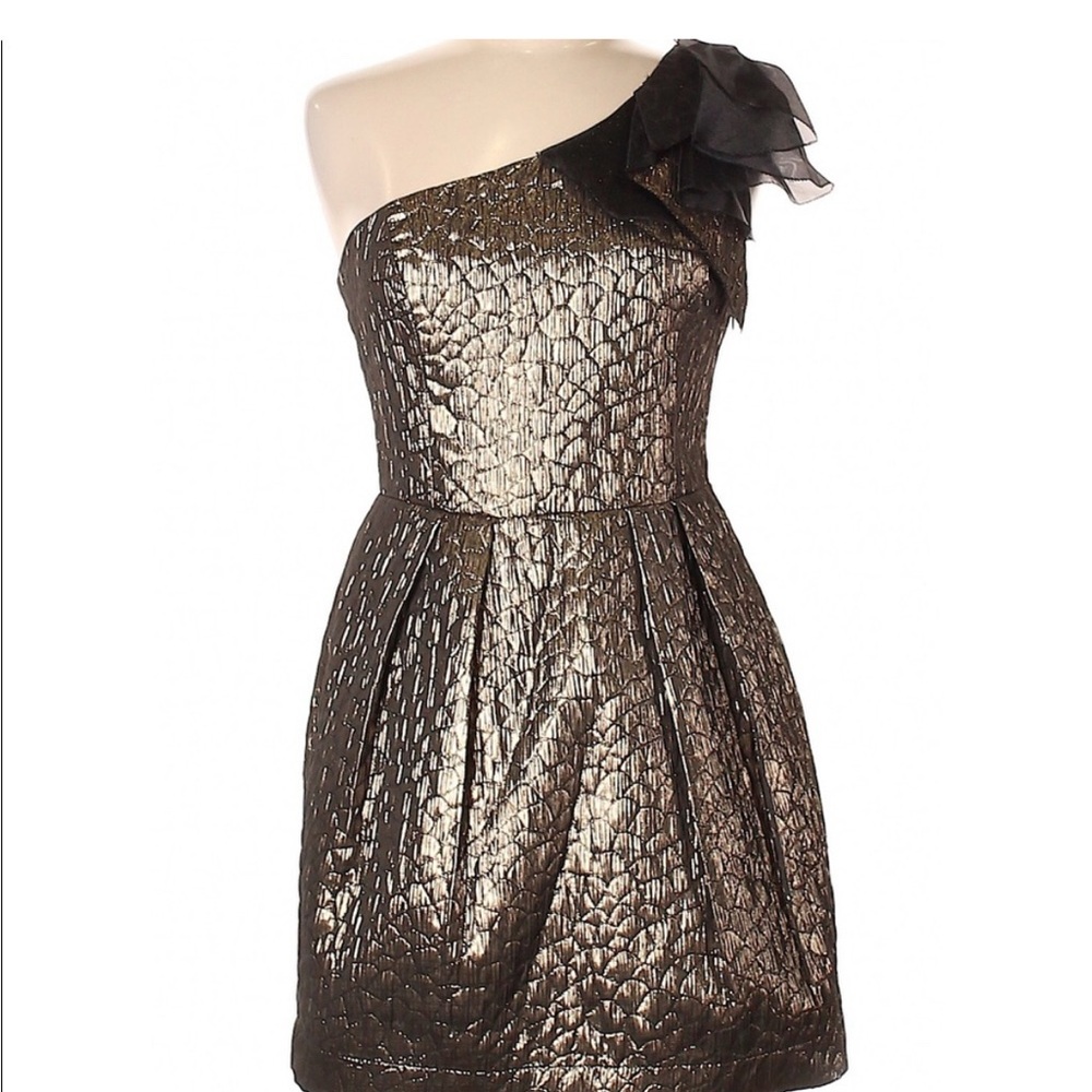 Greylin One-Shoulder Black and Gold Dress